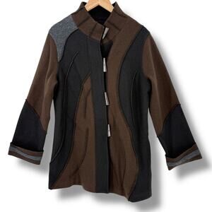 Icelandic Design 100% Wool Colorblock Toggle Jacket Womens Sz L Brown Black